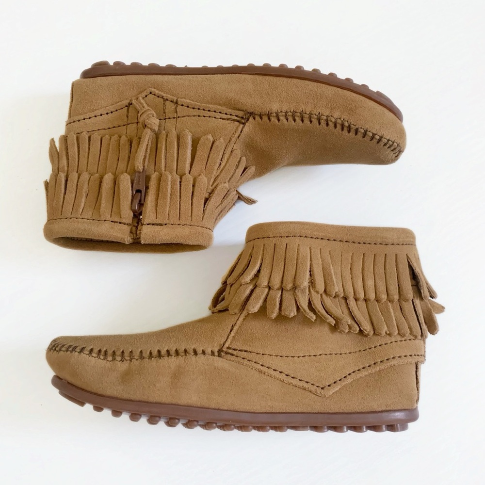 Minnetonka Tan Fringe Kids Shoes